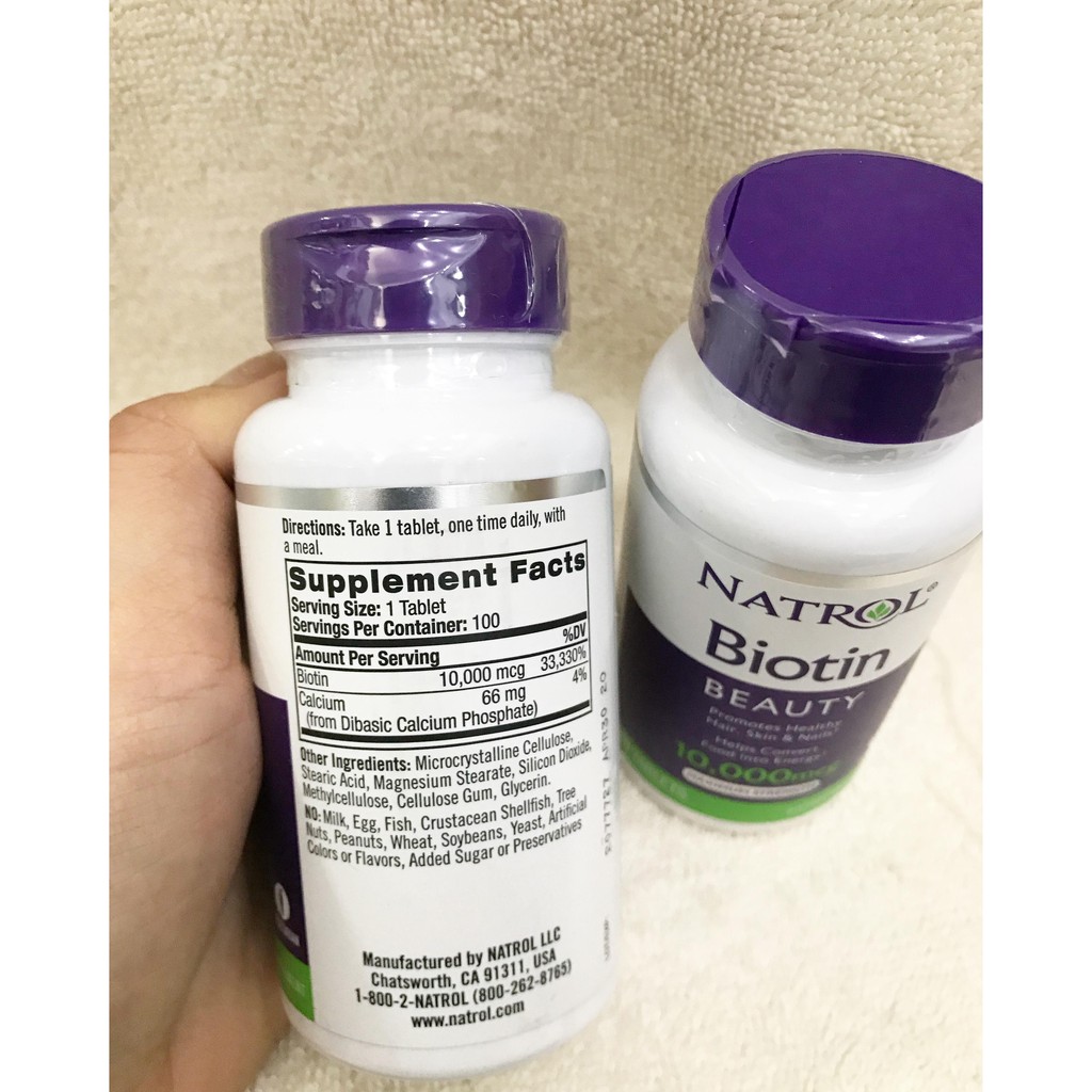 Viên uống ngăn rụng tóc Natrol Biotin 10000mg ( 100 viên hàng Mỹ có bill)