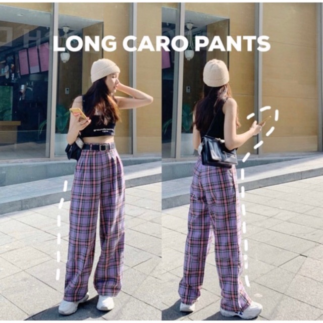 CLLOTES KẺ CARO 🌸Quần ống sớ rộng kẻ sọc dáng dài cạp cao SIÊU HOT