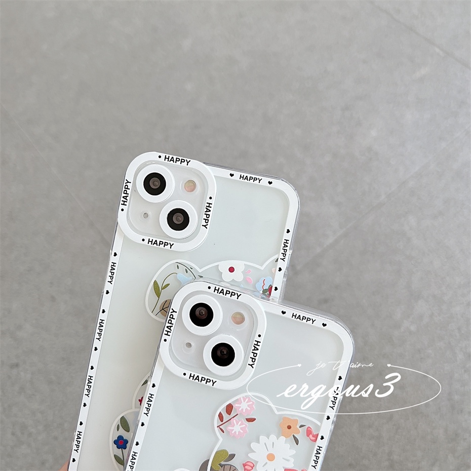 Ốp Điện Thoại Họa Tiết Hoa Và Gấu Nhiều Màu Cho iPhone 13 12 11 Pro Max SE2020 X XR Xs Max 7 8