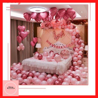 Trang trí phòng cưới 🎈 Set bóng bay trang trí đám cưới phòng cưới, đám cưới màu hồng w9 🎈Tặng kèm cánh hoa hồng lụa