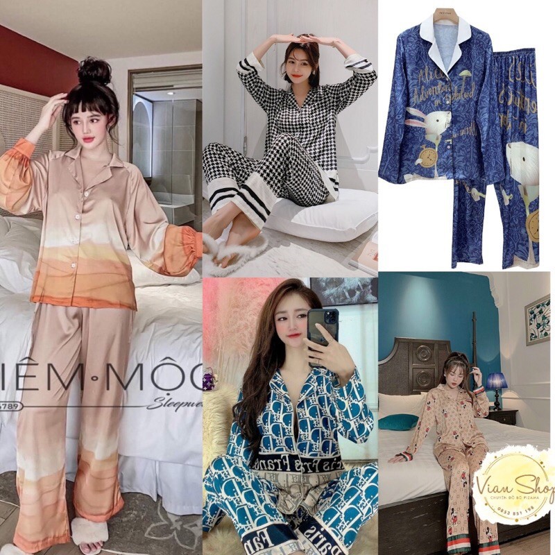 Bộ Pijama, đồ bộ ngủ mặc nhà dài tay lụa satin cao cấp mềm mịn, thoáng mát,đa dạng, sang chảnh