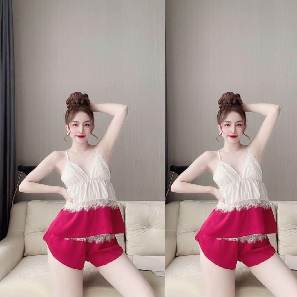Đồ Ngủ Sexy, Đồ Ngủ Nữ Lụa Satin Cao Cấp Mềm mại xinh xắn &lt;60KG