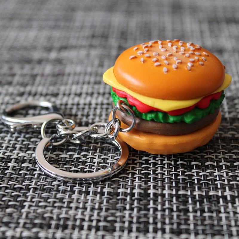 Móc khóa đất sét polymer hình hamburger dễ thương