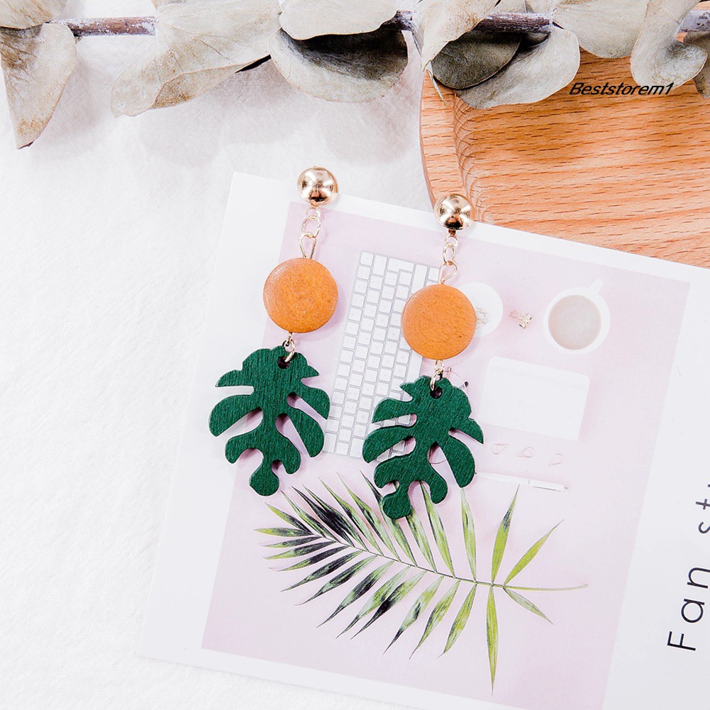 Khuyên Tai Lá Monstera Bằng Gỗ Phong Cách Bohomian Cho Nữ