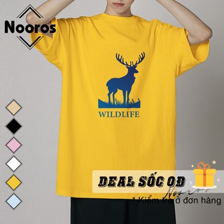 Áo thun tay lỡ nam nữ form rộng Nooros vải phông trơn cotton unisex mát hình in đẹp TAY LỠ HƯƠU - T03