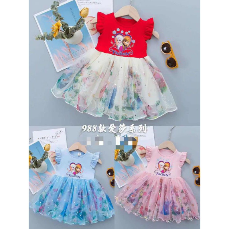 Đầm bé gái tay cánh tiên kết hợp với chân váy lưới in hoạ tiết ♥️size 1-5Y♥️ Bé đi học,đi chơi rất đáng yêu ♥️ Kèm quà