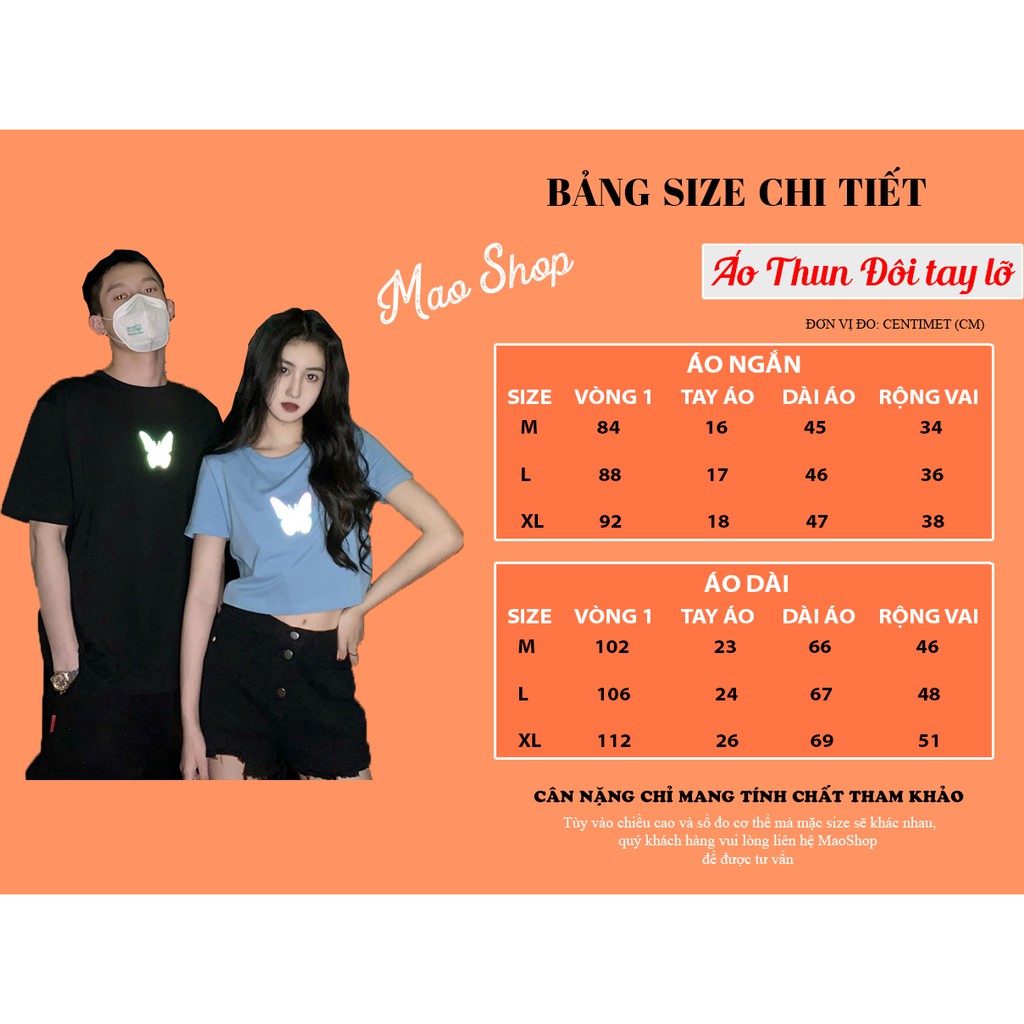 Áo Thun Phản Quang ngắn tay đôi nam nữ croptop hình bướm ulzzang Hàn Quốc C16 - Maoshop | BigBuy360 - bigbuy360.vn