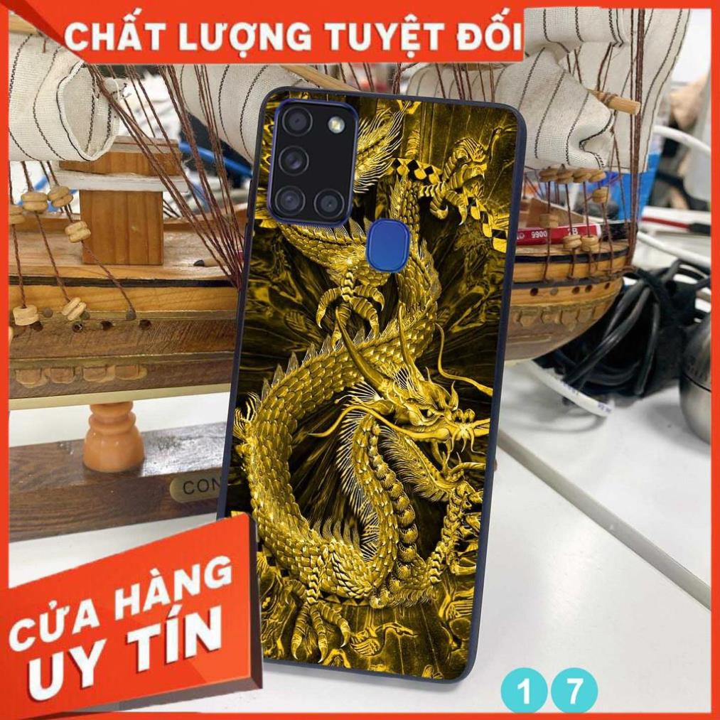 Ốp lưng in kính cường lực 3D đẹp, sắc nét họa tiết hình rồng vàng quyền lực cho điện thoại samsung A21s - M21 -  M30s