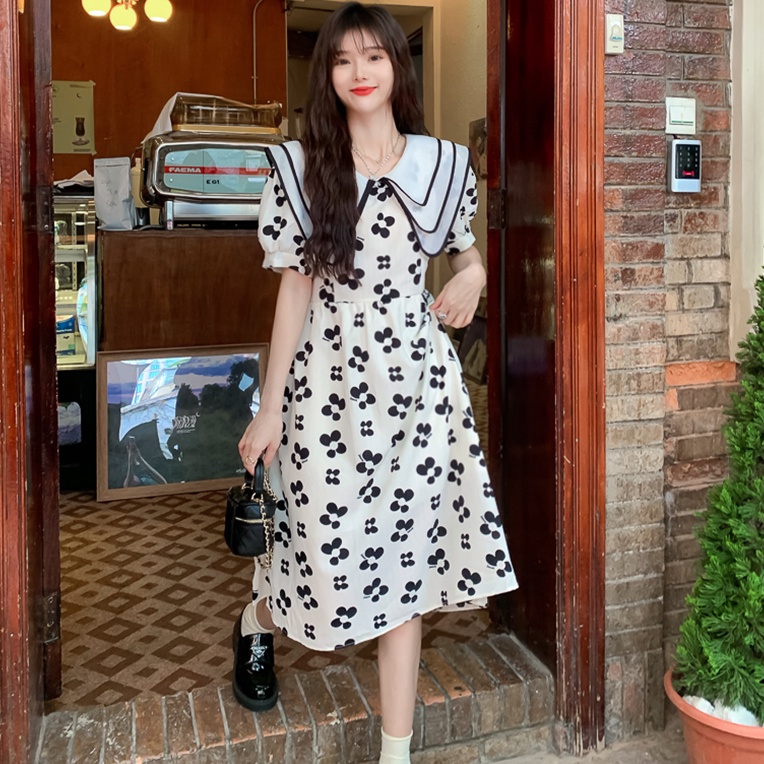 Đầm Perty cổ búp bê họa tiết hoa thời trang mùa hè Hàn Quốc cho nữ