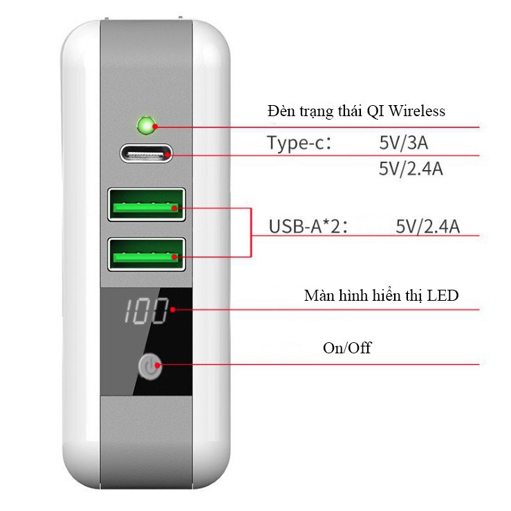 Sạc dự phòng max speed 6700mAh kiêm cốc sạc đa năng 2019