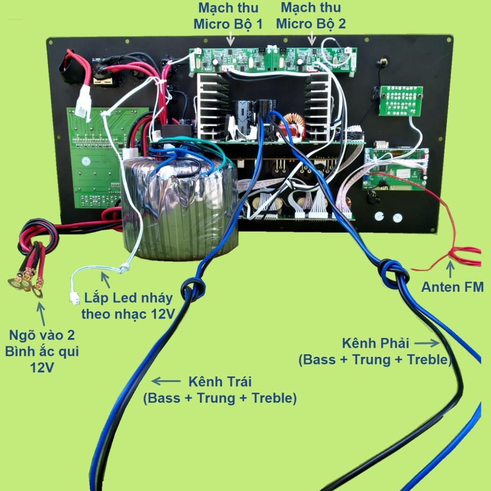 Mạch loa kéo 4 Bass 5 tấc 2 kênh độc lập 400W + 400W DSP Reverb Echo có chống hú Equalizer 5 Band, kèm loa và kèm micr0