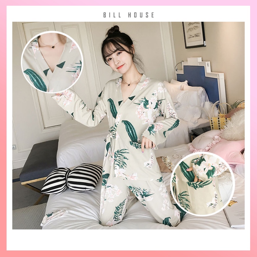 Bộ kimono tay dài quần dài cực xinh chất cotton mềm mịn tặng kèm bịt mắt TD10