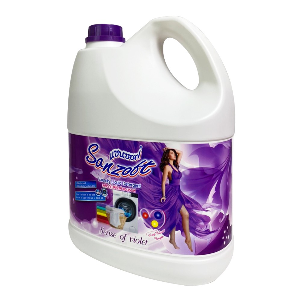 Giặt xả đậm đặc Thái Lan SANZOFT 3500ml hương hoa Violet nồng nàn - can trắng tím