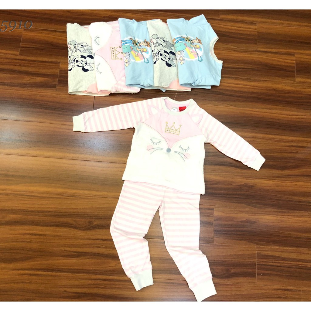 SP000739 Bộ cotton dài tay bé gái hình công chúa, mickey, mèo d.i.s..n.y hàng có sẵn