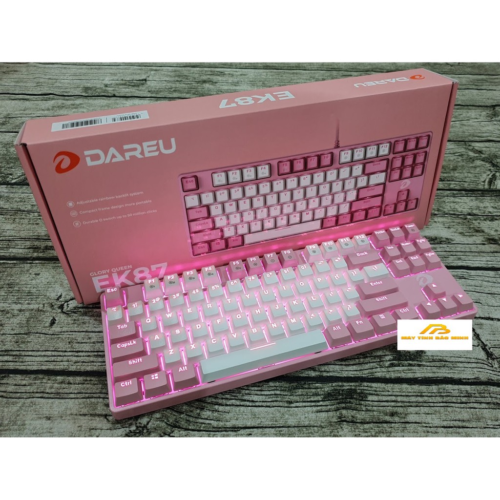 Bàn Phím Cơ DareU EK87 Pink White Multi LED Brown/Red/Blue Switch - Hàng Chính Hãng