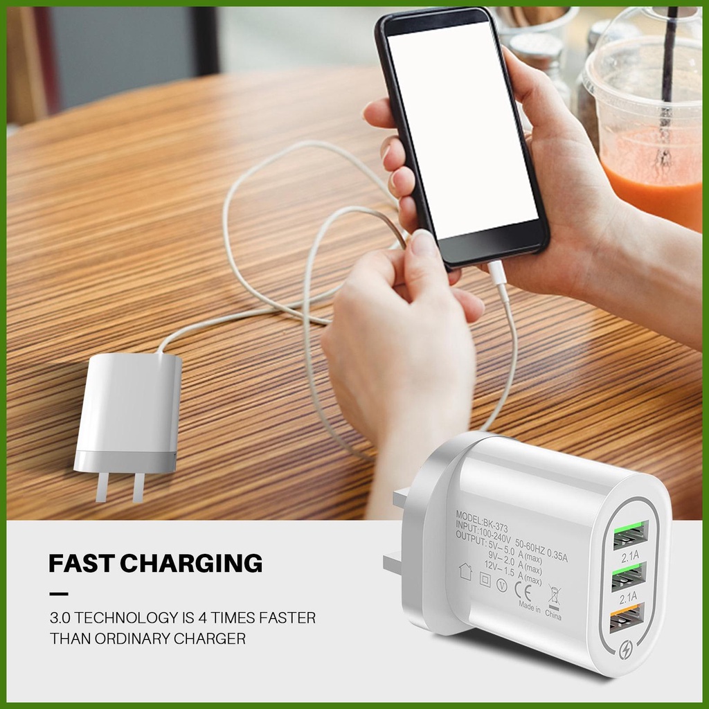 Củ Sạc Nhanh QC3.0 USB 3 Cổng Gắn Tường Tiện Dụng