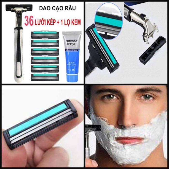 COMBO DAO CẠO RÂU TẶNG KÈM 30 LƯỠI DAO KÉP + TUYP KEM CẠO RÂU