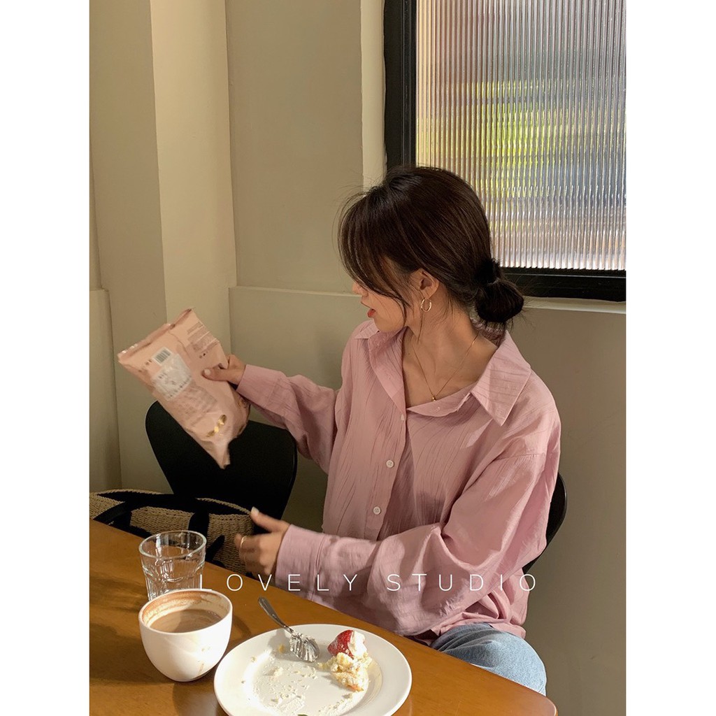 Áo Sơ Mi Đũi Nhăn [Freeship] Áo Sơ Mi Nữ Dài Tay 4 màu Siêu Xinh