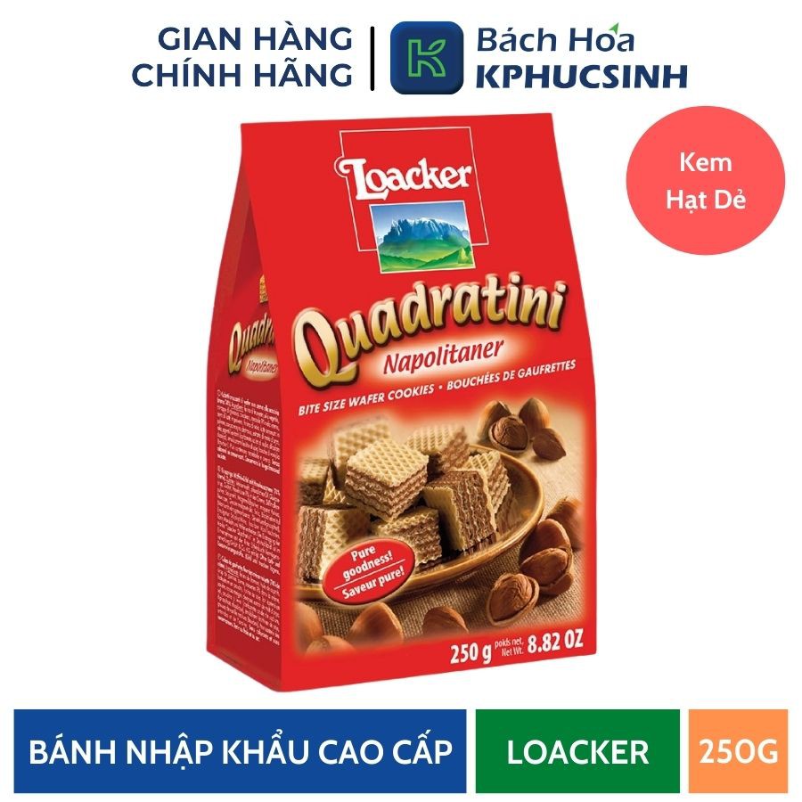 Bánh xốp Quadratini kem hạt dẻ hiệu loacker 250g KPHUCSINH - Hàng Chính Hãng
