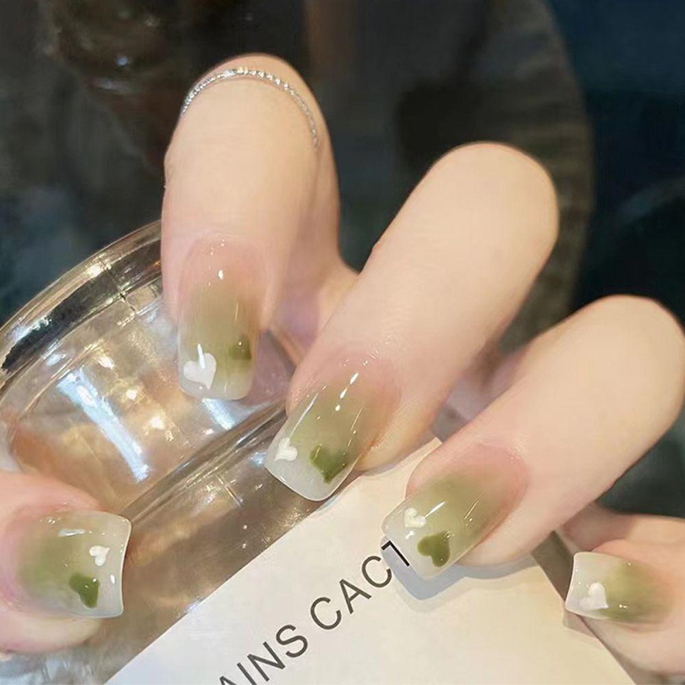 Bộ Móng Tay Giả Hình Trái Tim Màu Hồng Phong Cách Nhật Bản