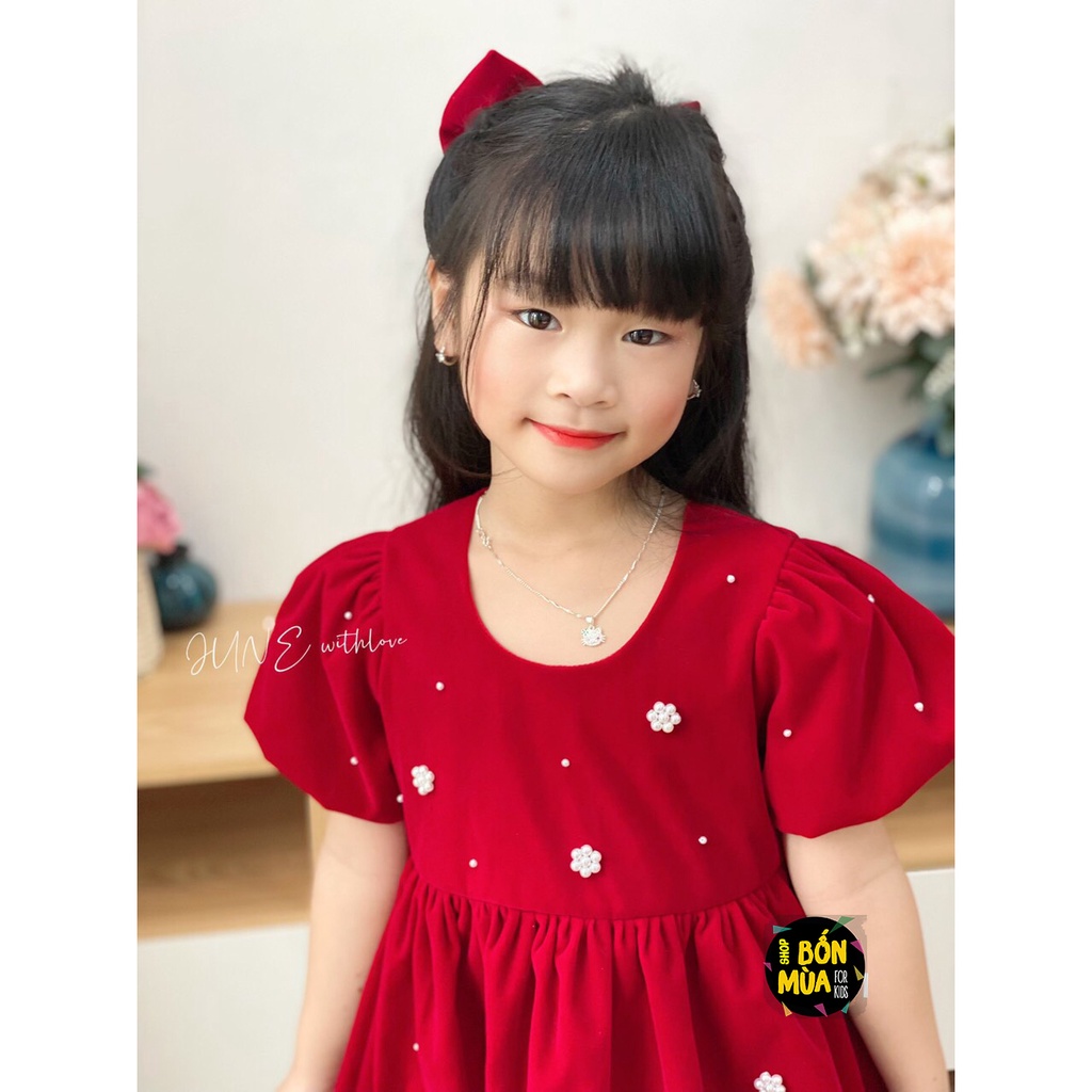 Đầm Nhung Đỏ Cho Bé Gái 10-40kg 🍇🍇 Đầm Phồng Cho Bé Gái - Shop Bốn Mùa