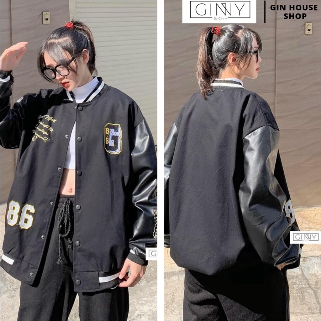 Áo Khoác Kaki Tay Da Varsity 86 Hàng Quảng Châu Ngầu Chất Unisex | Thời Trang Unisex | Sang XỊn | HotTrend |GinHouseShop