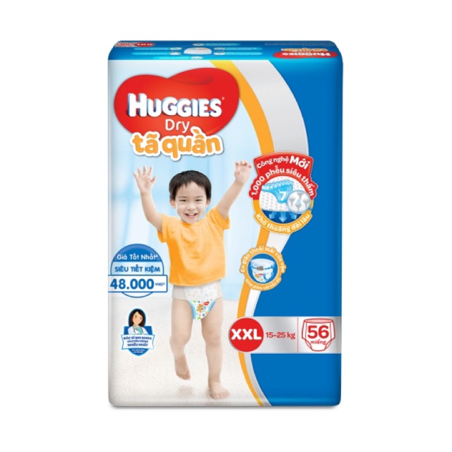 Tã quần Huggies Dry Pants gói cực đại (XXL, trên 15-25 kg, 56 miếng)