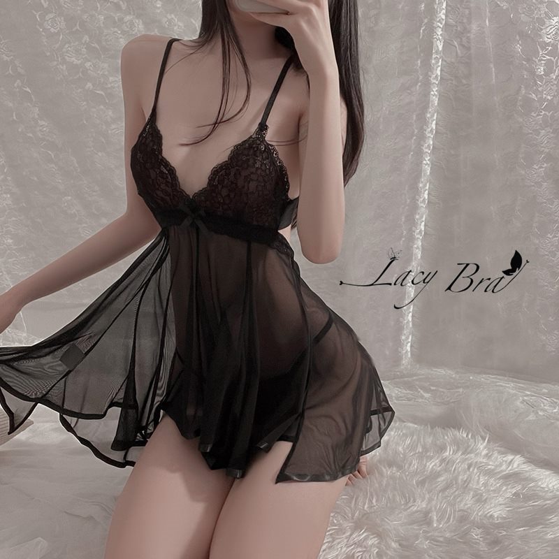 Váy Ngủ Voan Mỏng Xuyên Thấu Phối Ren Ngực Siêu Sexy Lacy Bra - V20