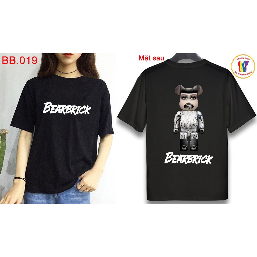 áo thun nữ tay lỡ đen in hình bearbrick 2 mặt dễ thương