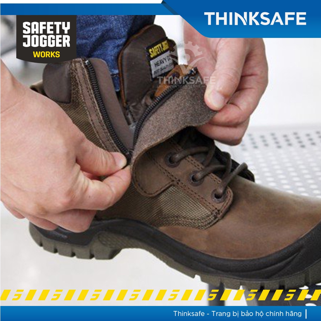 Giày bảo hộ lao động nam Safety Jogger Rush S3 khóa kéo, da thật siêu bền, chống thấm, chống đinh, chống trượt