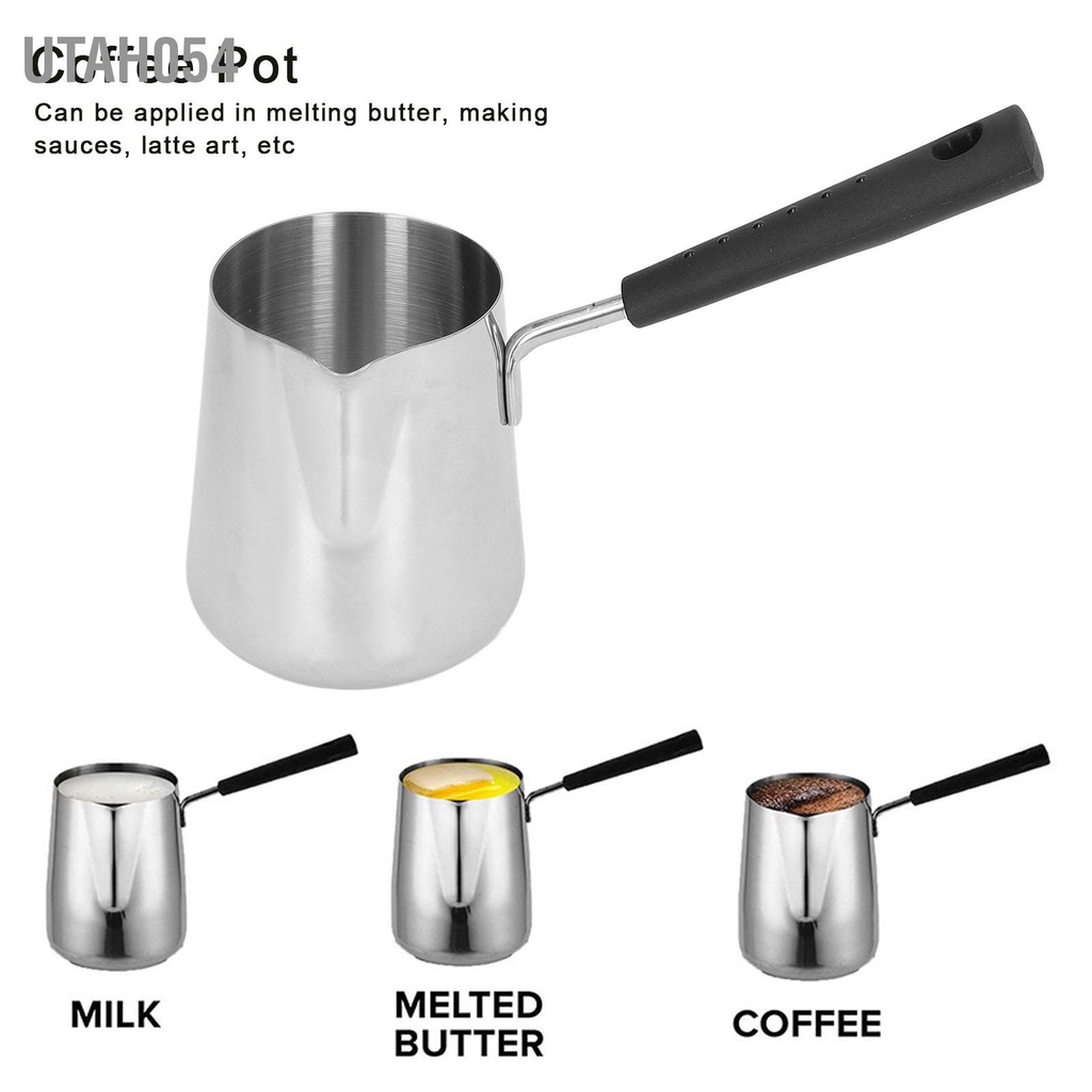 Hàng Sẵn Nồi đun sữa cà phê tay cầm Mini bằng thép không gỉ 350ml có vòi để nấu chảy【Utah054】