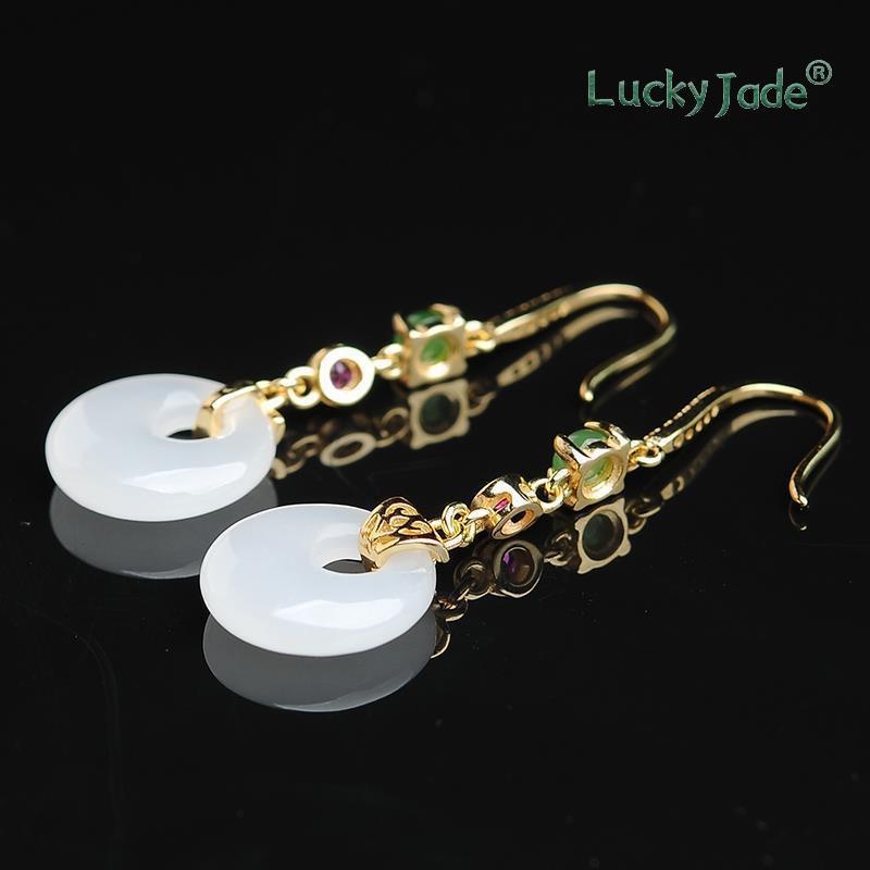 Khuyên Tai Bạc 925 Đính Ngọc Bích Trắng Thời Trang Cho Nữ