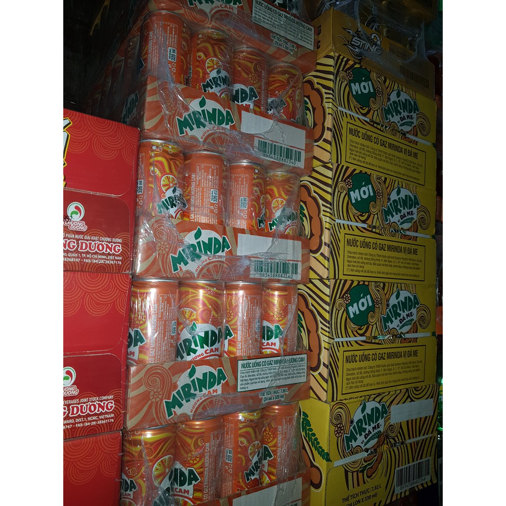 Thùng 24 Lon Nước Ngọt Có Gas Mirinda Hương Vị Cam Soft Drink Lon 330ml Date Luôn Mới