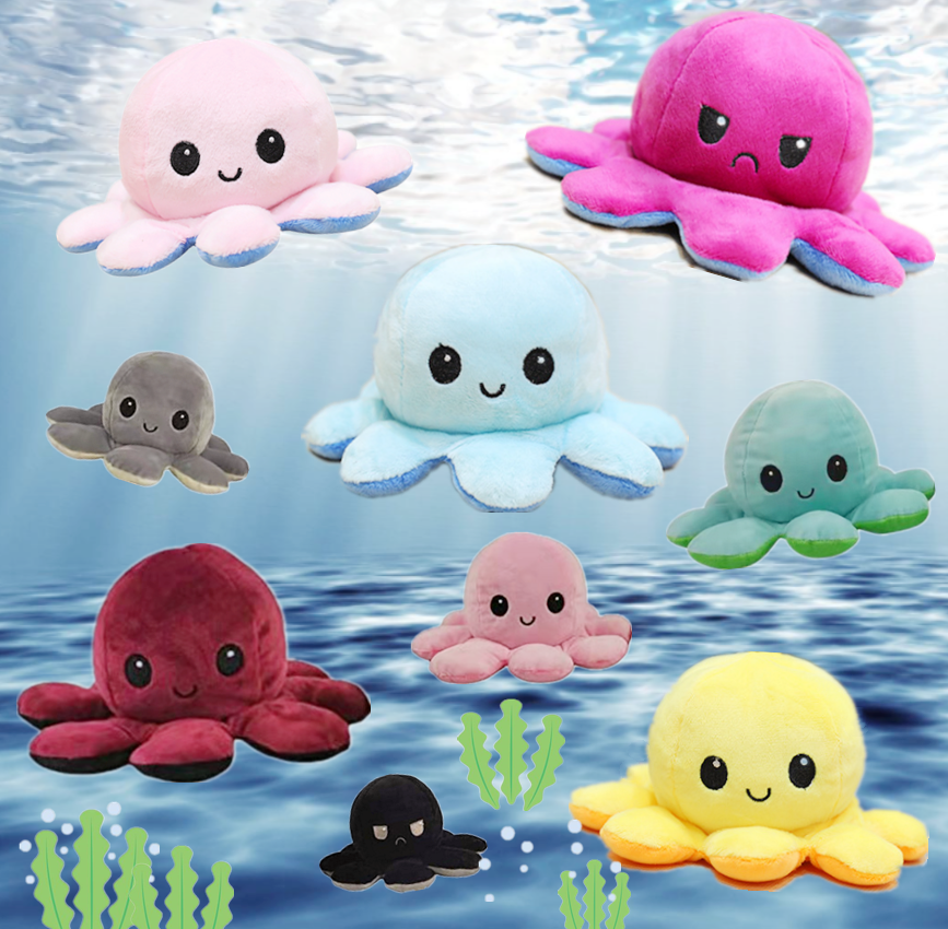 Octopus Plush Doll Decoration Soft Simulation Reversible Toy Cute Stuffed Double-sided Color Flip Doll Birthday Present