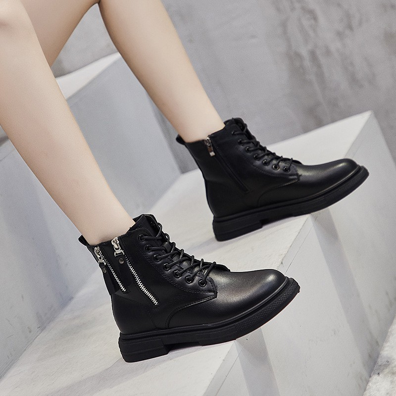 Giày Boots Nữ, Boots Nữ Cổ Thấp 3cm  Hai Khóa Hot Hit Siêu Đẹp Hai Màu Đen Kem Minhtushoes Giày Nữ Cao cấp | BigBuy360 - bigbuy360.vn