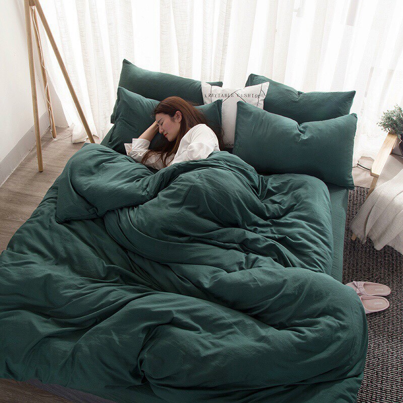 Các bộ chăn ga gối ga giường cotton đũi trơn màu trơn vintage  - Ngân Khánh Bedding drap giường