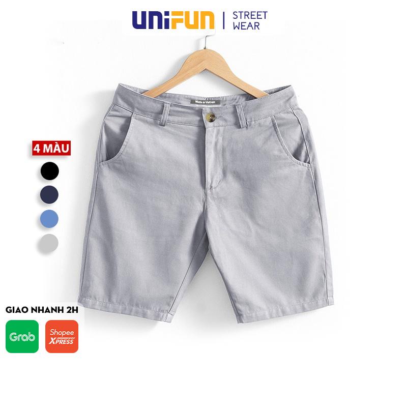 Quần short nam kaki UNIFUN Quần đùi nam mã KCC kiểu ngắn thể thao dáng lửng tập gym co giãn có chun mùa hè