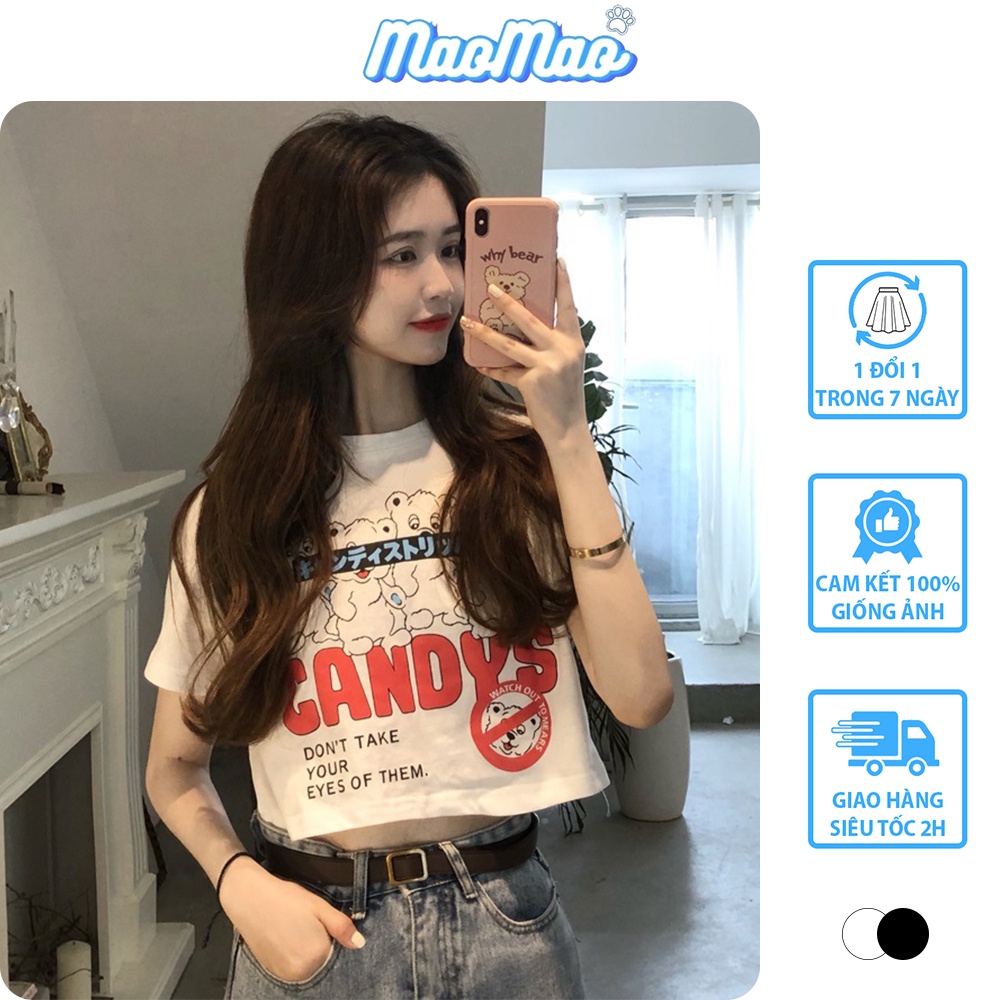 Áo Croptop form rộng nữ ulzzang Hàn Quốc in hình gấu Candy C27 - MaoMao