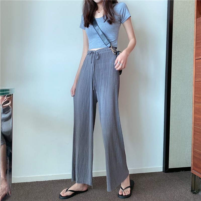 Quần dài lưng cao ống rộng hợp thời trang phong cách Hàn Quốc cho nữ | BigBuy360 - bigbuy360.vn