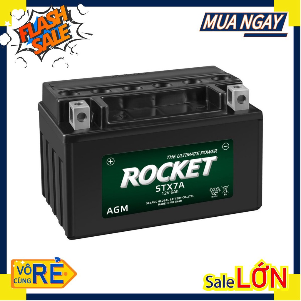 Ắc quy Xe máy Rocket 12M5−3B 12V−5Ah (Cao) sử dụng Wave RS, Future Neo