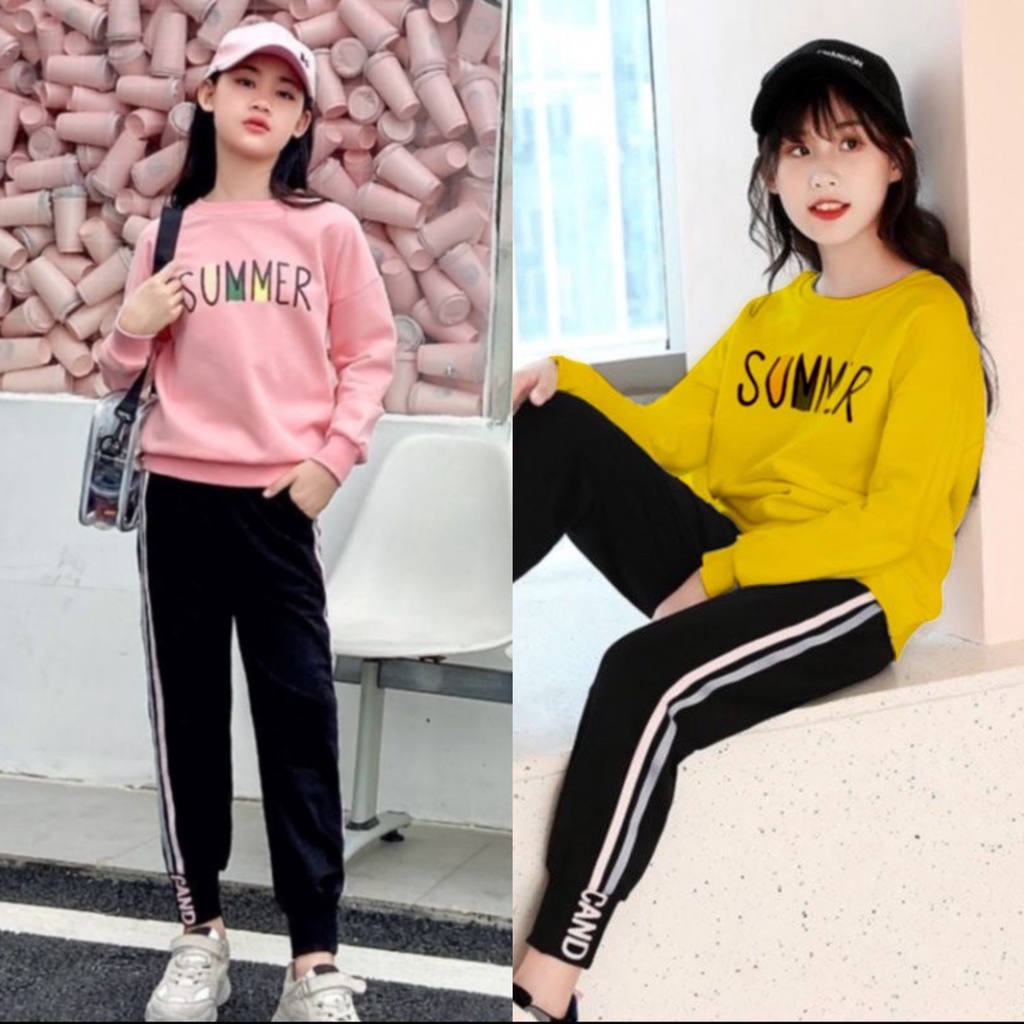 Bộ quần áo thu đông da cá &quot;SUMMER G&quot; 13-45kg cho bé gái 4-15 tuổi. Ấm áp, thoải mái. G34