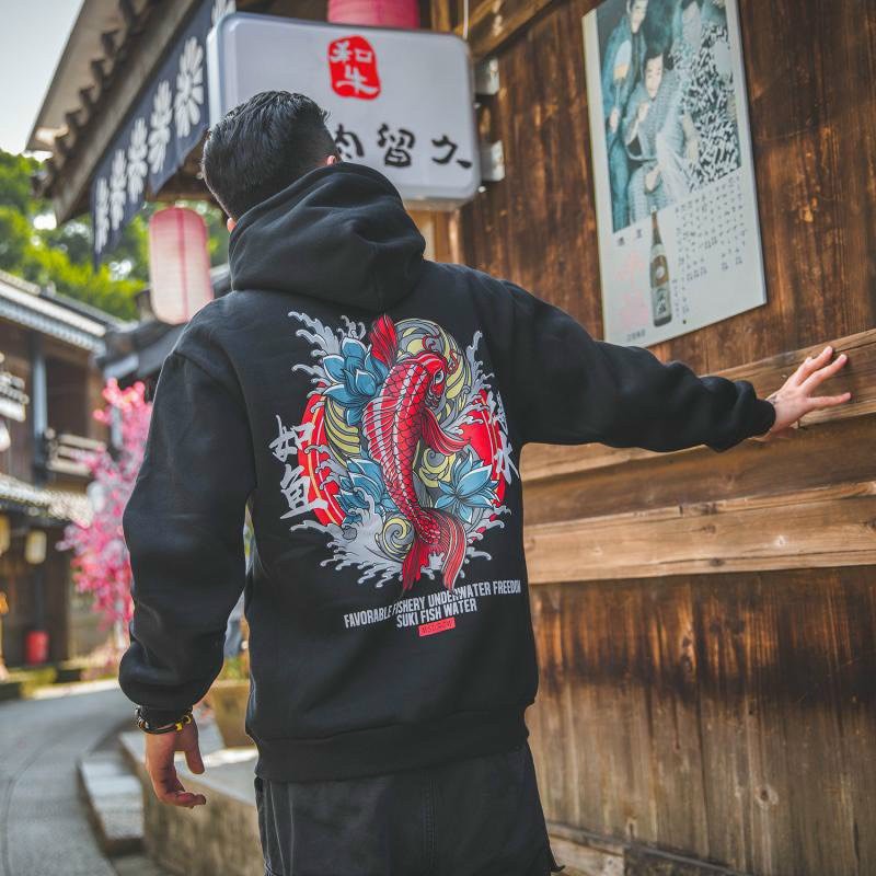 &lt;FREE SHIP&gt; ÁO HOODIE NỈ NGOẠI FORM RỘNG BAO ĐẸP, BAO CHẤT IN HÌNH CÁ CHÉP