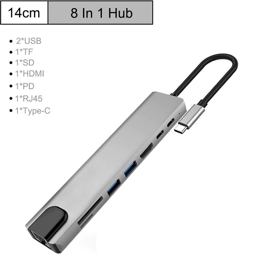 Cổng Chuyển 8 In 1 USB-C Hub Dành Cho Macbook, PC và Devices