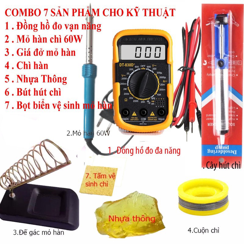 Đồng hồ đo vạn năng DT-830LN và 6 món dụng cụ kỹ thuật hàn