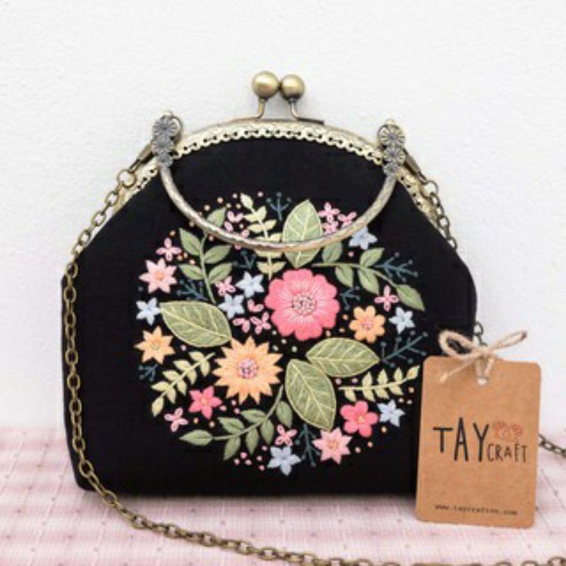 SALE TRI ÂN Có khung thêu Set thêu túi ruy băng đầy đủ phụ kiện