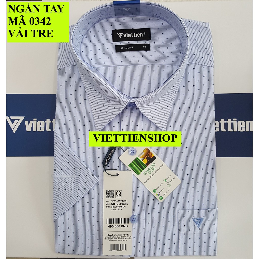 (0342 HVS) ÁO SƠ MI VIỆT TIẾN NGẮN TAY VẢI TRE HOA VĂN