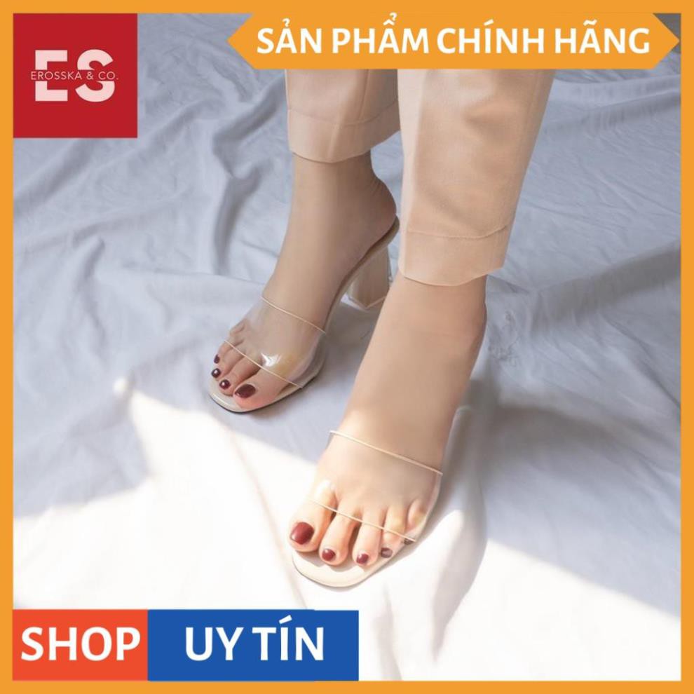 Dép mule cao gót quai trong Erosska thời trang mũi vuông gót trong cao 9cm màu nude _ EM040 | BigBuy360 - bigbuy360.vn