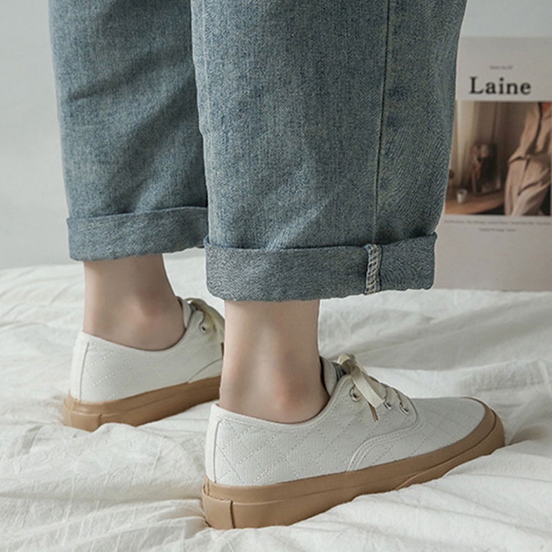 Giày Thể Thao Canvas Họa Tiết Hình Thoi Thời Trang 2021 Mới Cho Nữ