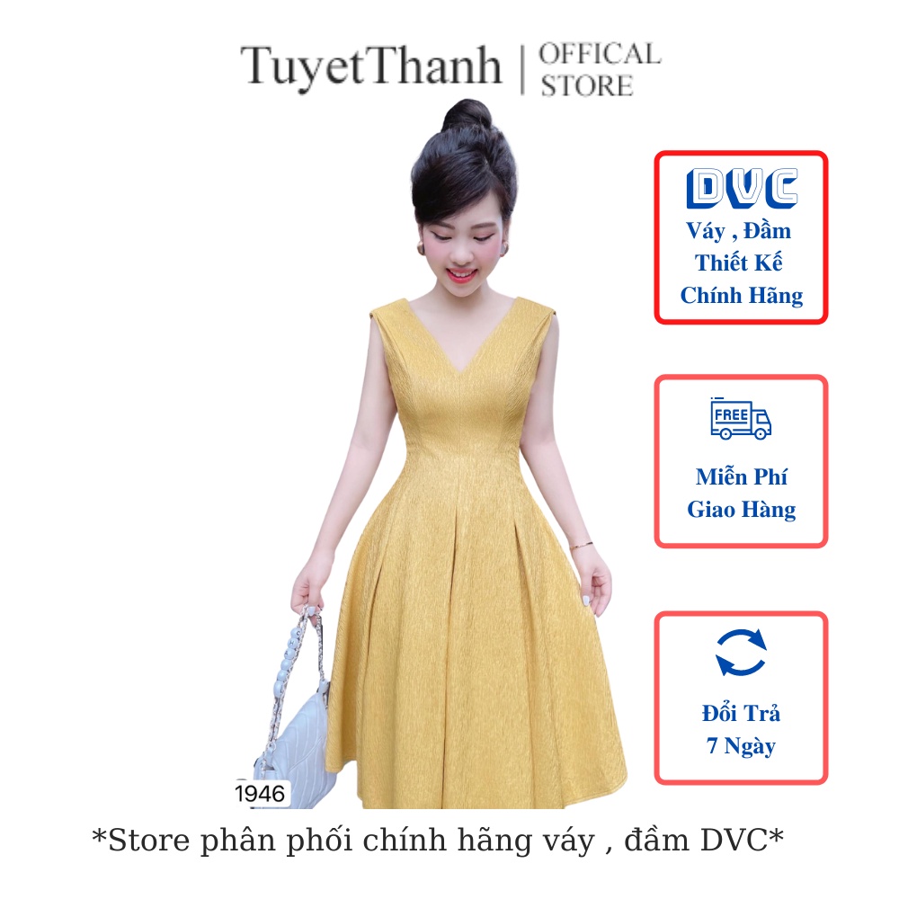 Váy Xòe Cổ Tim Chất Gấm Hàn Cao Cấp TuyetThanhstore Mã V1946