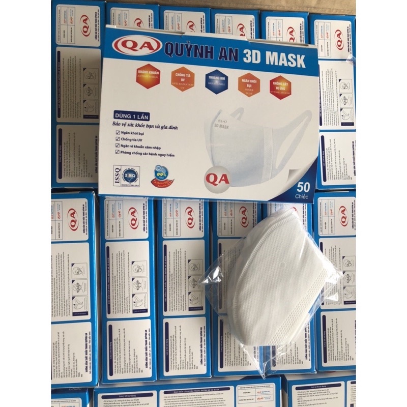 Hộp 50 Chiếc Khẩu Trang 3D Quỳnh An Mask Quai Đeo Vải Mềm Mại
